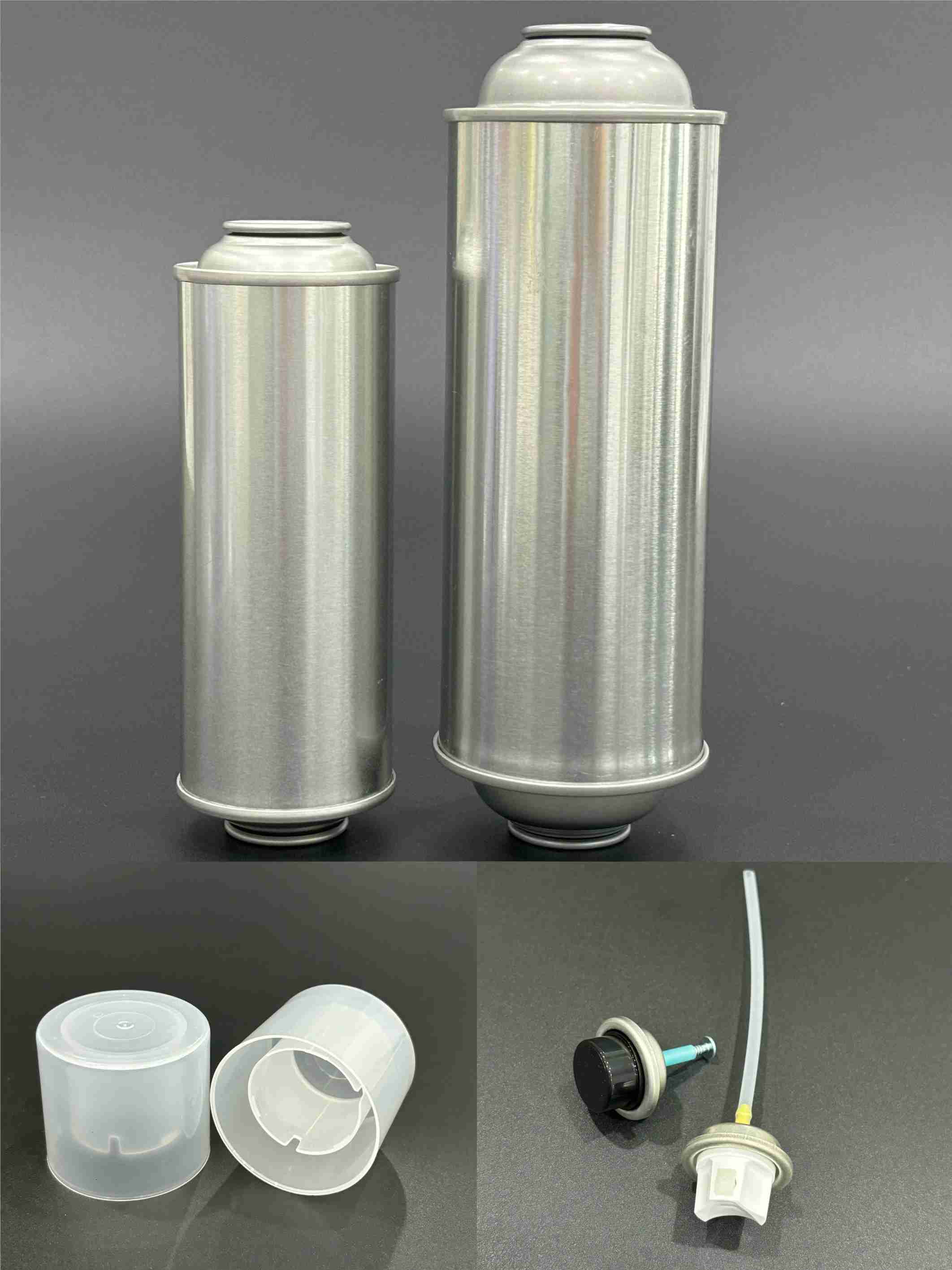 2k aerosol tin can with valves and caps